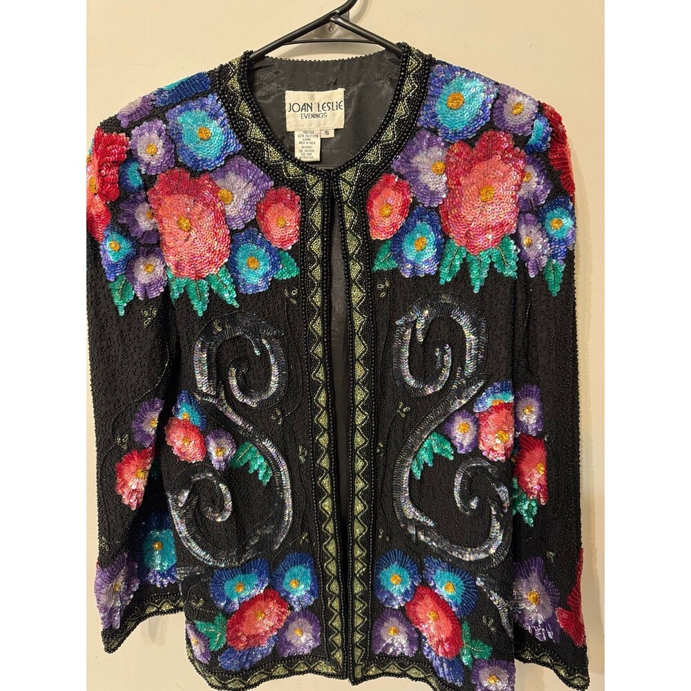 Vintage JOAN LESLIE EVENINGS Floral Beaded sequenced jacket small
